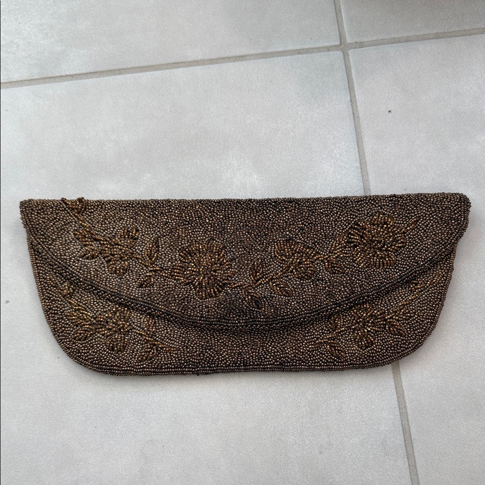 Elegant Brown Beaded Clutch